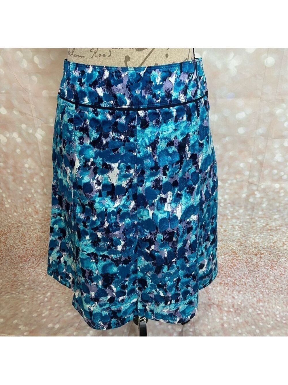 Ann Taylor Watercolor Blue A-Line Skirt 6